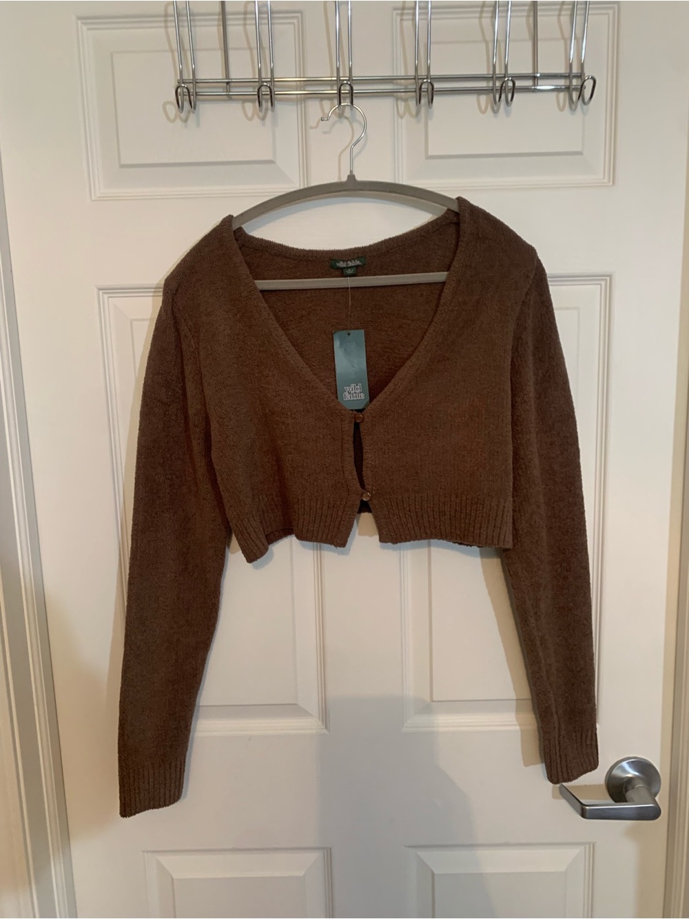 wild fable Brown Cropped V-Neck Button Cardigan